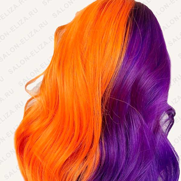 Оранжевые и фиолетовые волосы пополам