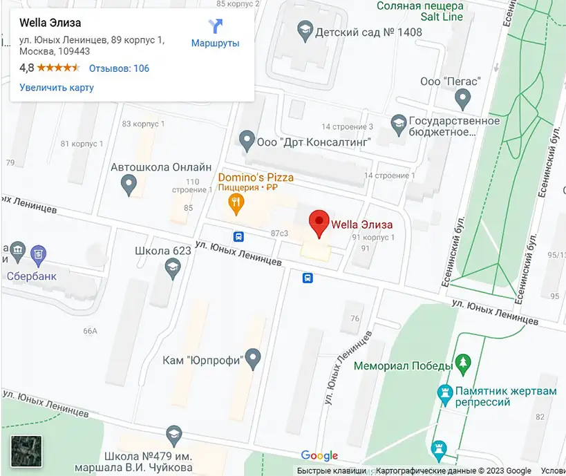 Адрес салона Элиза в Кузьминках на карте Гугл