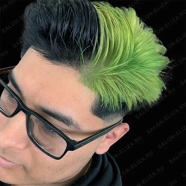 Мужское блочное окрашивание волос в зеленый цвет 