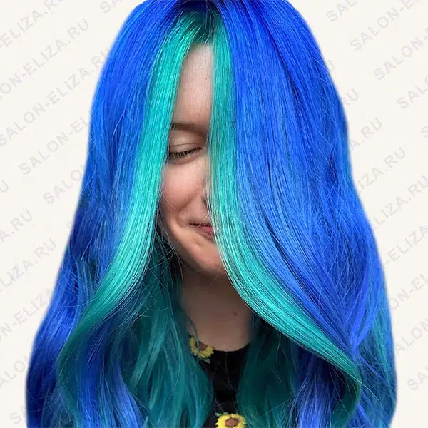 Профессиональное окрашивание волос в синий