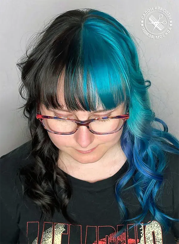 Двухцветное окрашивание волос пополам