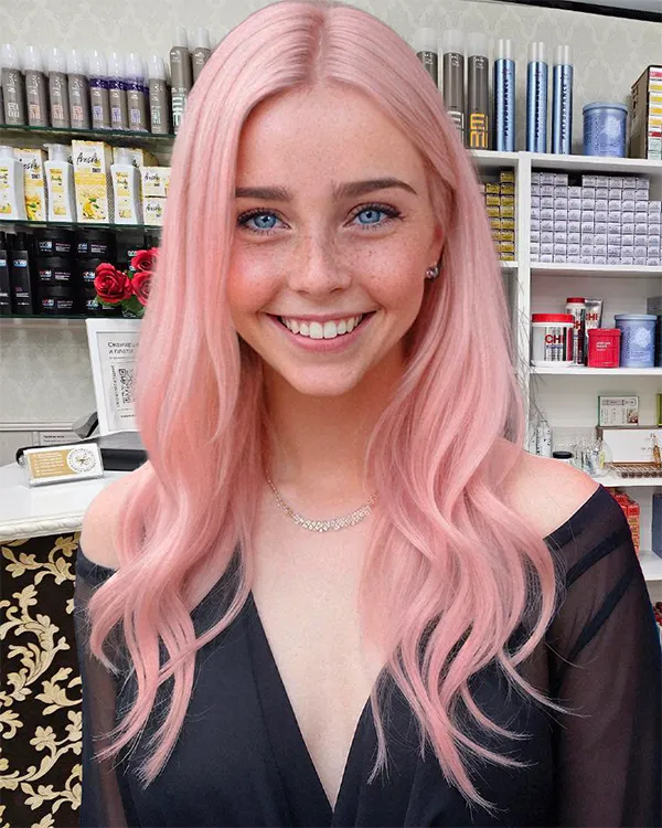 Розовый блонд окрашивание длинных волос